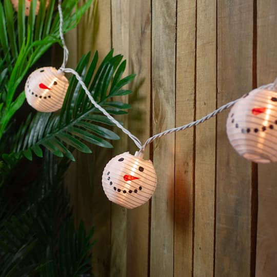 10ct. White Snowman Paper Lantern Christmas Light Set